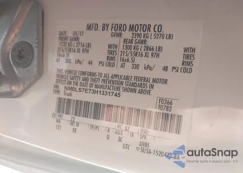 2017 Ford Transit Connect Xl из США, поврежденный, VIN NM0LS7E73H1331745